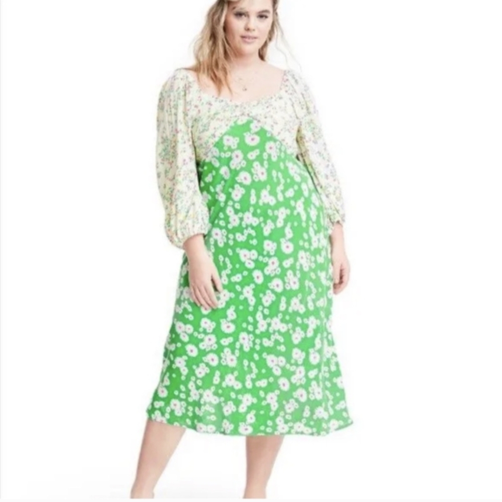 RIXO X Target Cream and Green Midi Sundress with Bishop Sleeves- 16